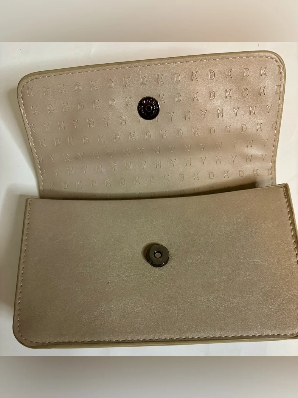 DKNY Beige faux Leather Logo Belt Bag with Black Logo , missing belt